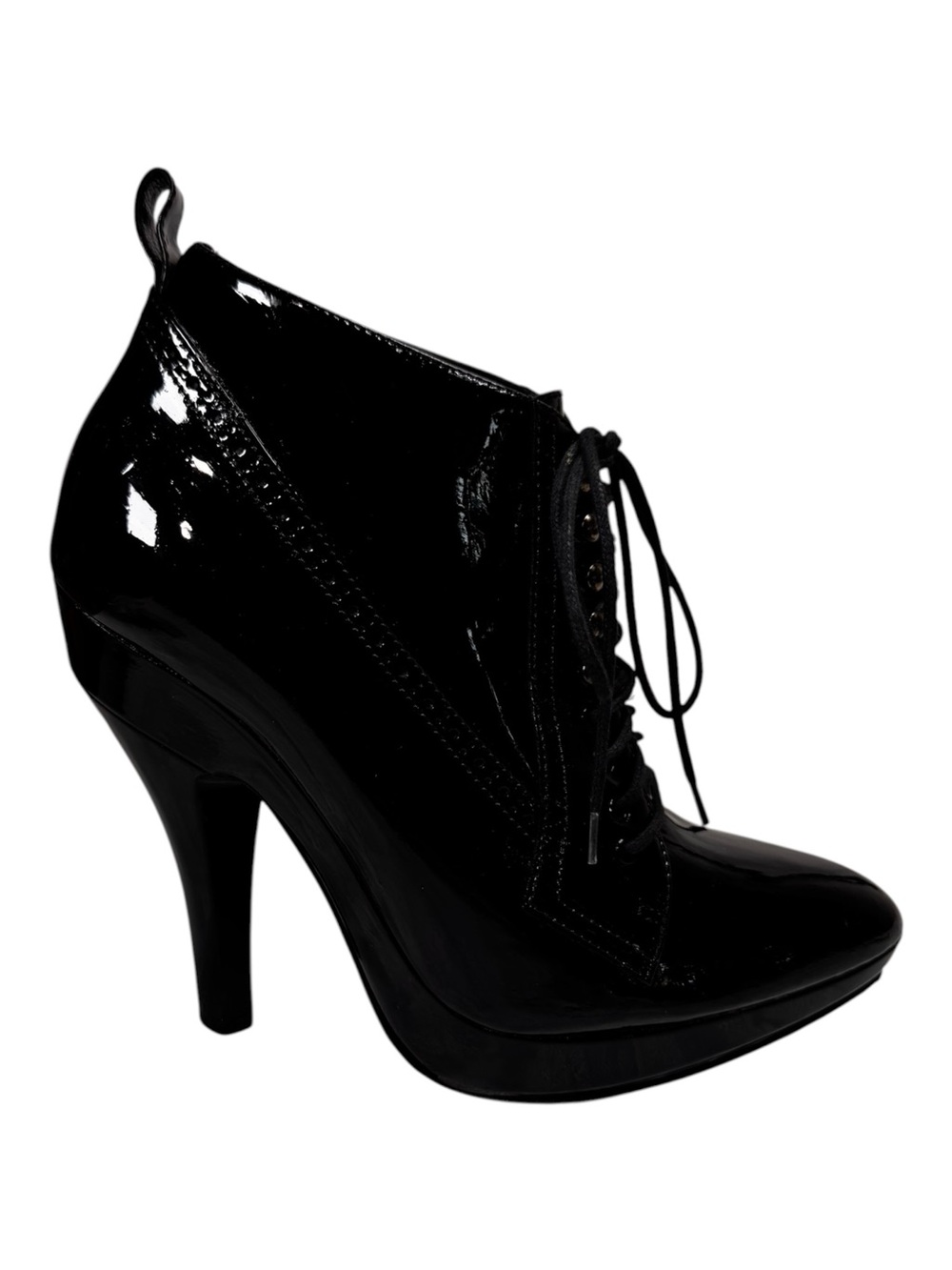 Burberry Black Patent Leather Lace Up Brogue Ankle Booties Oxford US7 COA incl.